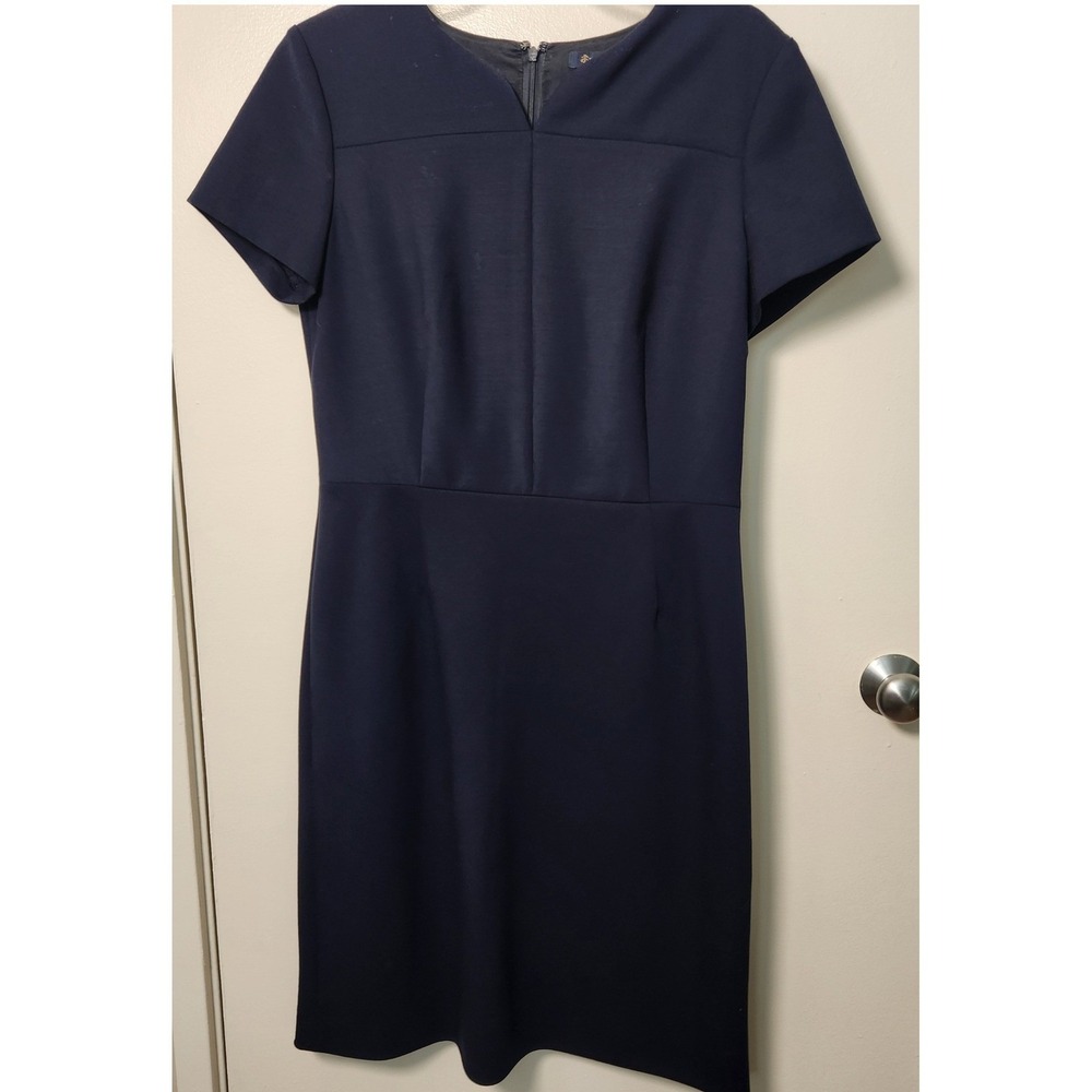 Brooks Brothers Women's Navy Wool Blend Shift Dress Knotch Collar Size 10 Career